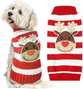 Dog Christmas Sweater Cute Striped Reindeer Xmas Pet Clothes Holiday Puppy Cat Costume New Year Gifts for Small Medium Large Dogs Jumpers (XXS, Red White Stripe Reindeer)