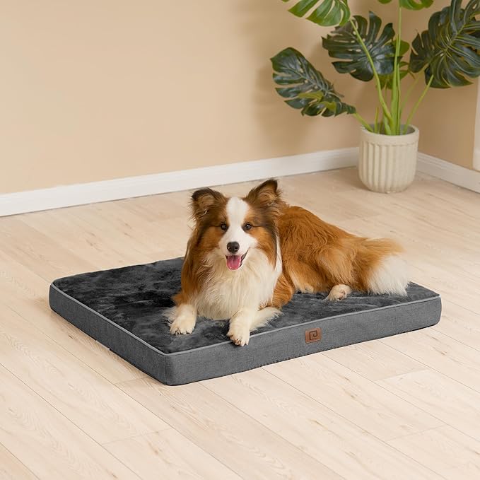 EHEYCIGA Waterproof Dog Bed Orthopedic 35"x23", Memory Foam Pet Bed for Larged Size Dogs, Washable Pet Mat with Removable Cover, Dark Grey