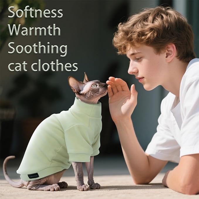 Fleece Sphynx Cat Clothes Soft Hairless Cat Clothes Pullover Cat Sweater for Chihuahua All Season Light and Warm Kitten Cloth for Cats Only Puppy Clothes Small Dog Sweater (Pale Green, Small)