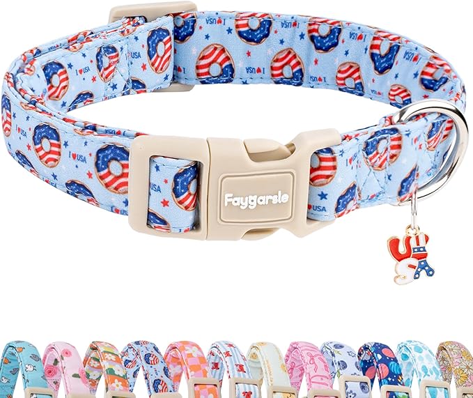 Faygarsle Patriotic Dog Collar, 4th of July Design, American Flag Pattern, Light Blue Summer Design for Small Medium Large Dogs S