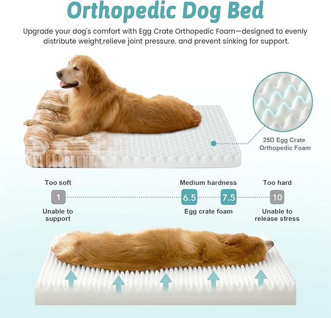 Cute Dog Bed for Extra Large Dogs, Faux Rabbit Fur Orthopedic Dog Bed with Sides, Removable Washable Cover & Waterproof Lining, Comfortable Pet Couch, Tie-Dye Brown (48" L x 35" W x 7.5" Th)