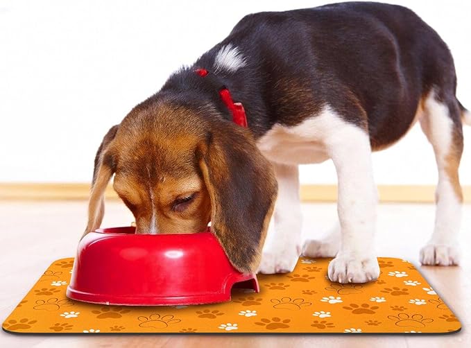 Dog Food Mat, Absorbent Water Bowl Mats Cat Pet Feeding Placemats Orange 24 * 32 inch