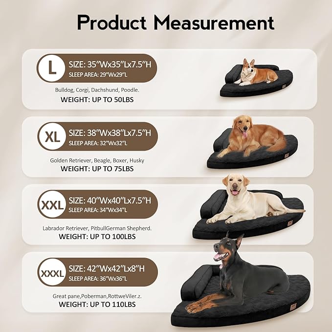 Large Dog Bed - XL Orthopedic Egg-Crate Memory Foam Dog Beds with Removable Washable Cover, Waterproof Pet Beds with Non-Slip Bottom, Black
