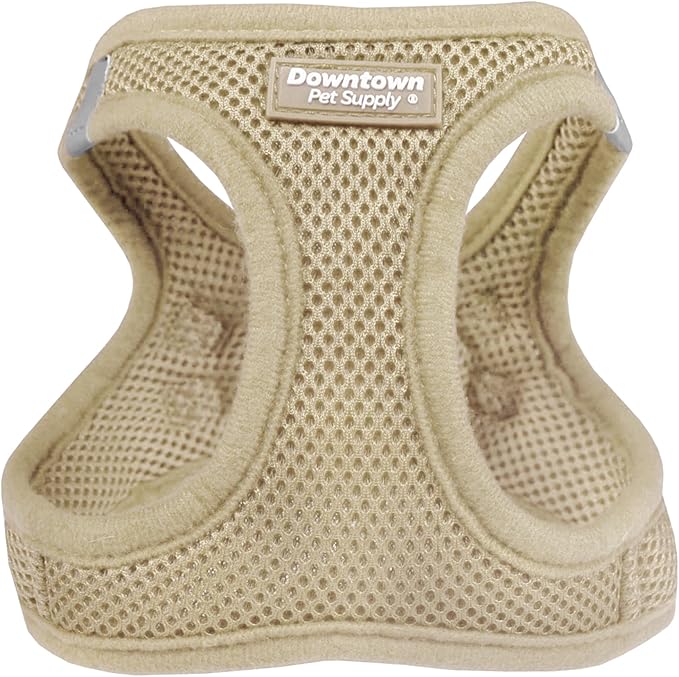 Downtown Pet Supply Step-in Dog Harness – No Pull, Adjustable Padded Mesh with Reflective Trim, Secure Buckle Strap – Comfortable & Breathable Small Dog Harness, Medium, Khaki