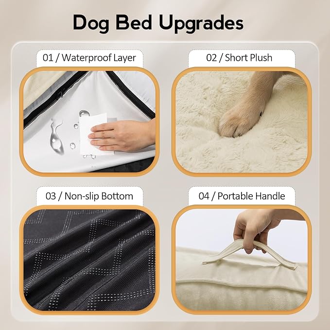 Large Orthopedic Dog Bed with Sides Big Dog Beds with Removable Washable Cover Non-Slip Waterproof Pet Bed for Medium Large Dogs - Beige L