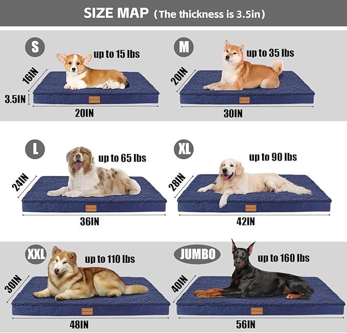 Patas Lague Orthopedic Dog Bed for Small Dogs 20''X15'', Soft Waterproof Egg Crate Foam Small Pet Crate Beds Mat with Removable Washable Cover and Non-Slip Bottom, Navy Blue