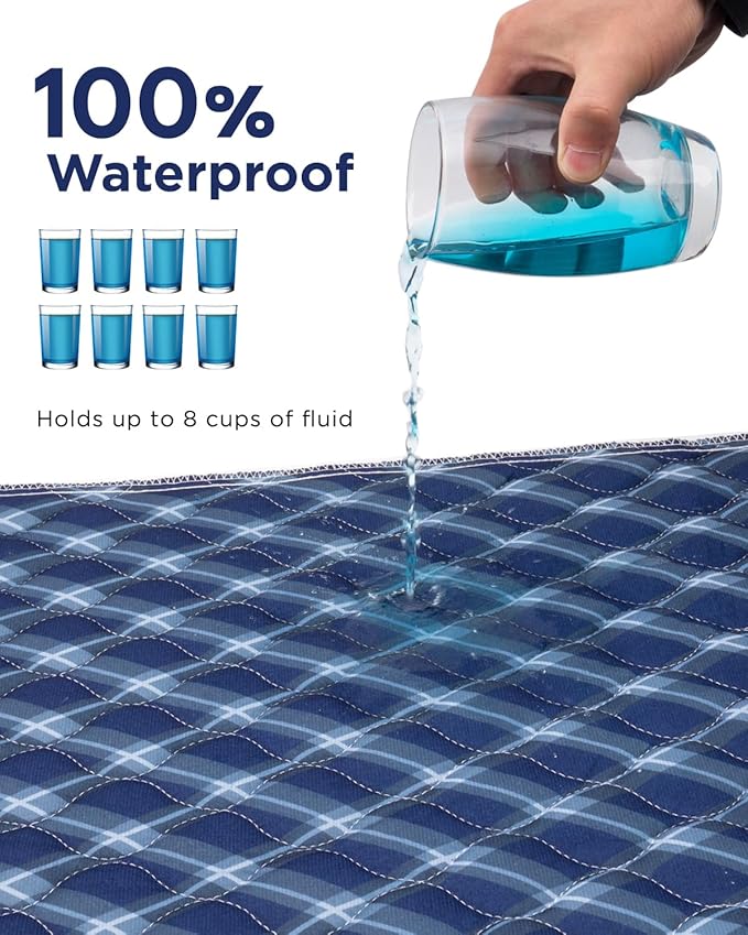 Non-Slip Bed Pads for Incontinence Washable (36" x 72"|2 Pack), Navy Blue Grid, Waterproof Bed Pads, Bed Wetting Pads for Bed, Sofa, Floor, Resuable Underpads for Adults, Seniors, Pet