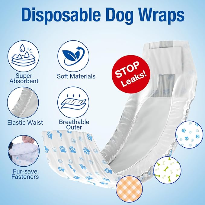Pet Soft Disposable Male Dog Wraps - Dog Diapers for Male Dogs, Puppy Diapers 12pcs Large