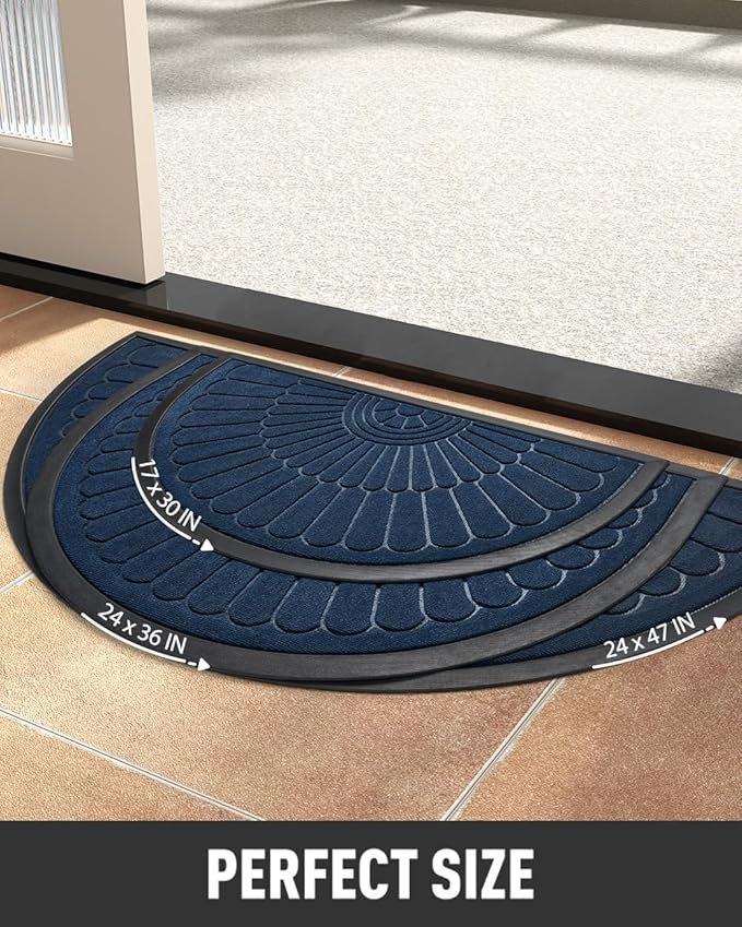 tchdio Semicircular Durable Rubber Doormat- Non Slip Front Door Mat for Outside Inside Entry, Navy Blue 24”x36”