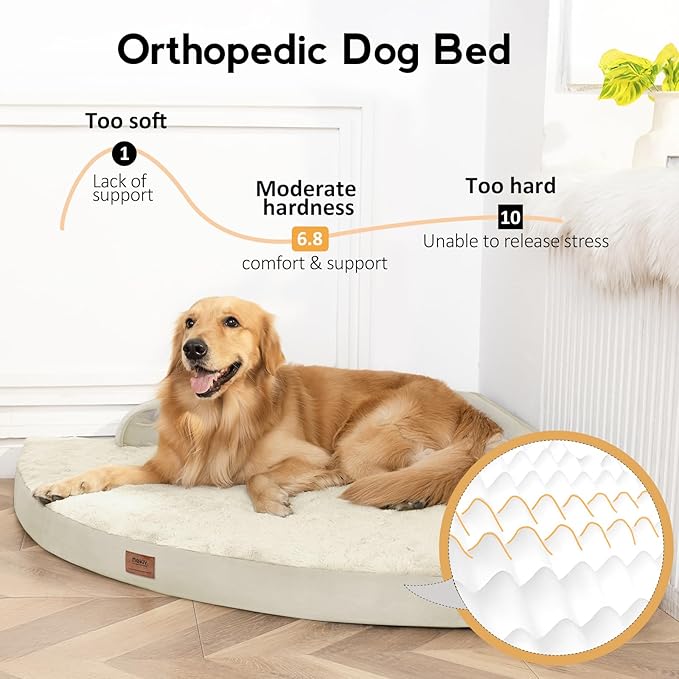 Large Dog Bed - XL Orthopedic Egg-Crate Memory Foam Dog Beds with Removable Washable Cover, Waterproof Pet Beds with Non-Slip Bottom, Beige