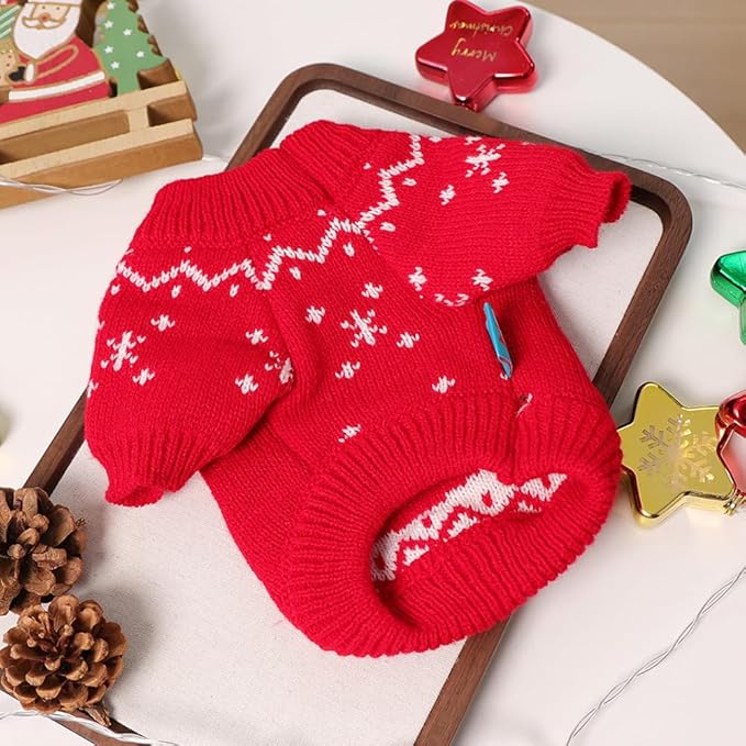 Christmas Dog Outfit Red Puppy Sweater for Small Dogs Girl Boy Elk Snowflake Cat Knitwear Reindeer Knitted Pet Clothes Santa Deer Costume for Chihuahua Yorkie Poodle (Red-2, X-Small)