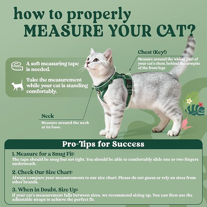 rabbitgoo Cat Harness and Leash for Walking, Escape Proof Soft Adjustable Vest Harnesses for Cats, Easy Control Breathable Reflective Strips Jacket,Rainforest Green,XXS