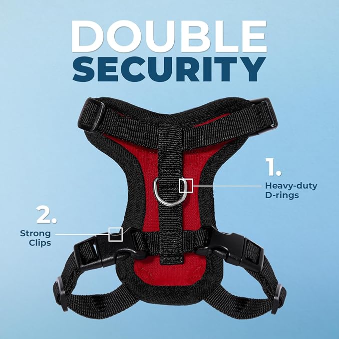 Voyager Escape-Proof Step-in Lock Cat Harness & 5ft Neoprene-Handle Leash Set All-Weather Mesh with Reflective Stitching for Small to Large Cats by Best Pet Supplies, Red/Black Trim, XXS