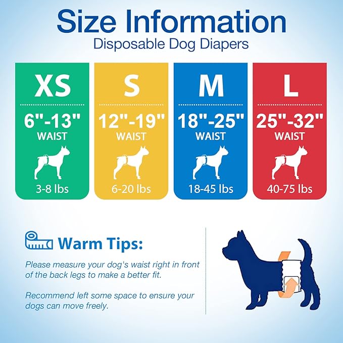 Pet Soft Disposable Male Dog Wraps - Dog Diapers for Male Dogs, Puppy Diapers 12pcs Medium
