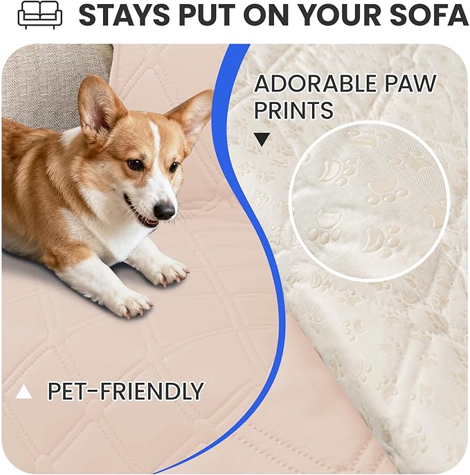 Waterproof Dog Blanket, Non-Slip Soft Pet Bed Cover, Couch Cover for Dogs Washable, Protects Sofa, Furniture, Crate, Car, Tear Resistant Leakproof Pet Blanket (52x82 Inch, Beige)
