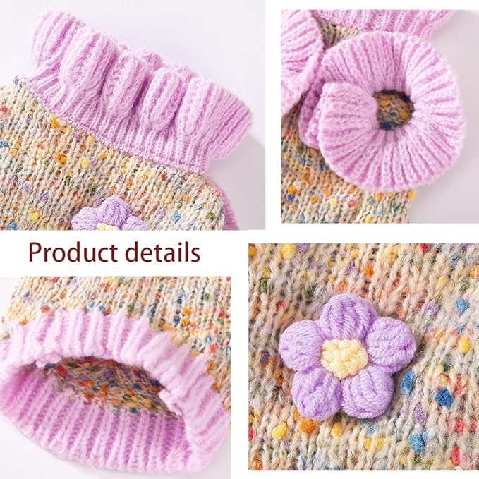 Purple Small Dog Sweater, Knitted Cat Sweater, Holiday Puppy Clothes for Little Dog Girl, Cold Weather Outfit for Kitten Chihuahua Yorkie Teacup Dachshund Pug (Purple, Large)