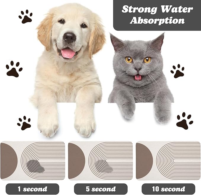 Dog Food Mats for Floors Waterproof, Cat Water Bowl Mats Pet Feeding Absorbent Mat Placemats for Food and Water Brown Bohemia 24 * 32 inch