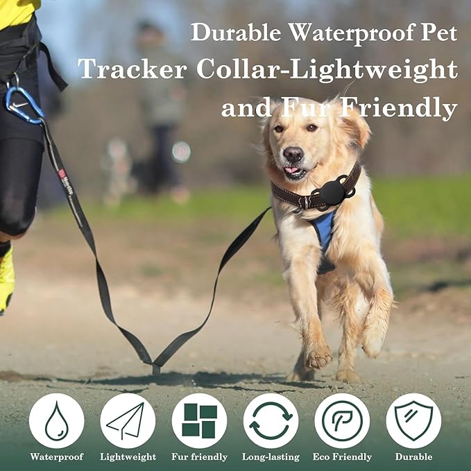 Dog Tracker with Collar Holder, Smart Pet Tracker, MFi Certificated Tracking Device, Waterproof Bluetooth, No Monthly Fee, Works with Find My - GPS Tracker, Black