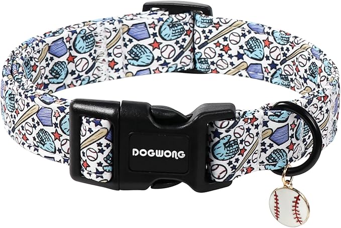 DOGWONG Baseball Dog Collar-Cute Boy Baseball Dog Collar, Adjustable Soft Male Dogs Collars for Small Medium Dogs, S