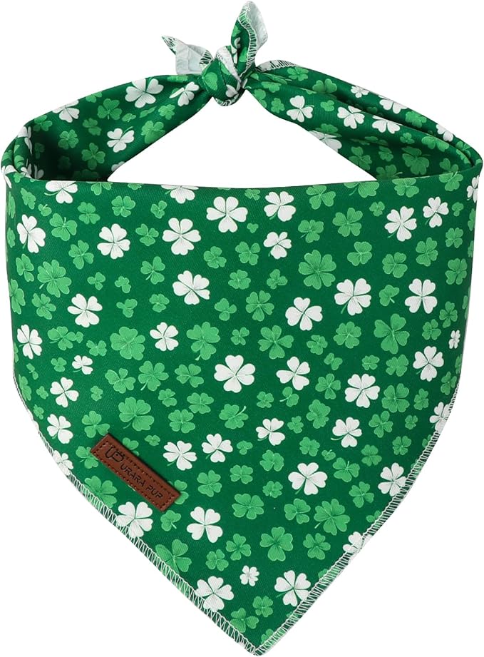 St. Patrick's Dog Bandana, UP URARA PUP Shamrock Triangle Bid Scarf for Medium Large Dogs, Cotton Kerchief for Girl Boy Puppies, Cute Spring Green Bandana,L