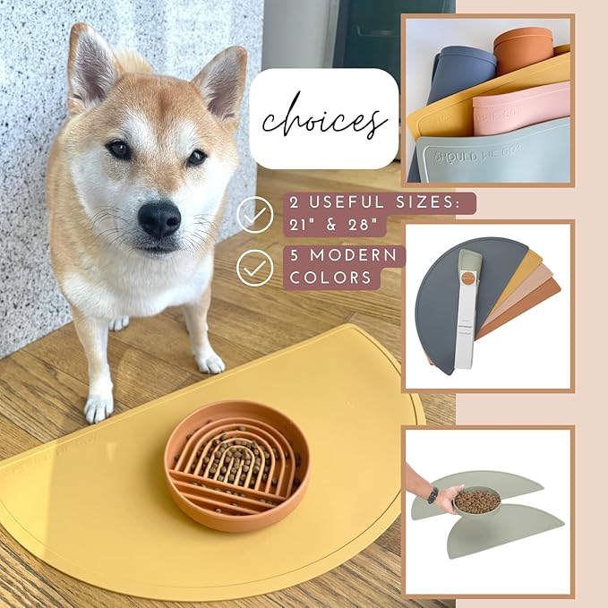 Should We Go - Waterproof Silicone Pet Food Mat - Non-Slip, Spill-Proof Feeding Mat for Floors, Raised Edge Design, Easy-to-Clean, Rubber Pad for Dog & Cat Bowls, 28" Across x 14" Deep, Large-Blush