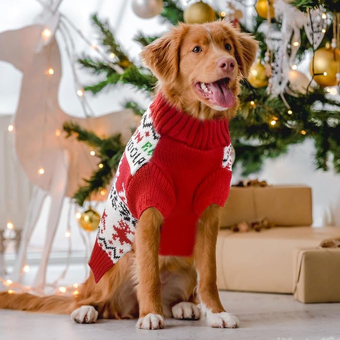 Dog Christmas Sweater Xmas Pet Clothes Cute Reindeer Christmas Dog Costume Outfits Holiday Knitwear Puppy Cat Jumpers New Year Gifts for Small Medium Large Dogs(Red Runing Deer,L)