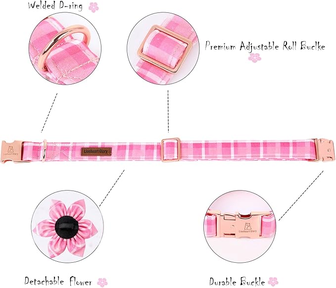 Lionheart Glory Dog Collar, Pink Dog Collar with Flower, Cute Floral Pattern Pet Collar Adjustable Pet Collar for X-Small Dogs
