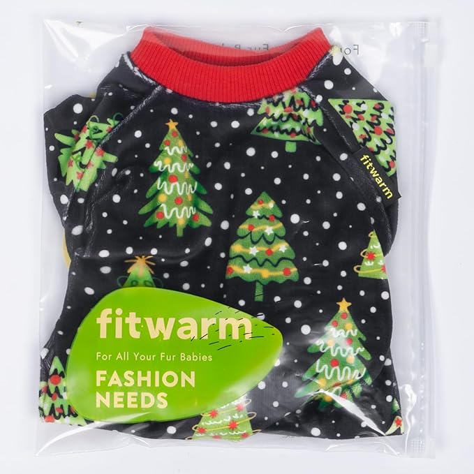 Fitwarm Christmas Tree Dog Pajamas, Christmas Clothes for Small Dogs Boy Girl, Holiday Pet Outfit, Black, Red, Green, Yellow, Large