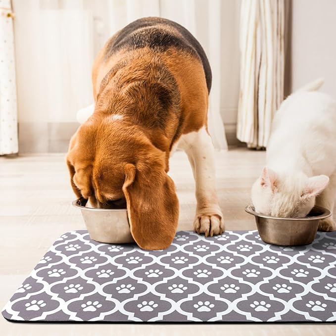 Dog Food Mat 16X24 Inch Pet Feeding Absorbent Mats for Floor Cat Water Bowl Placemats Non-Slip Washable Dog Mat for Food and Water