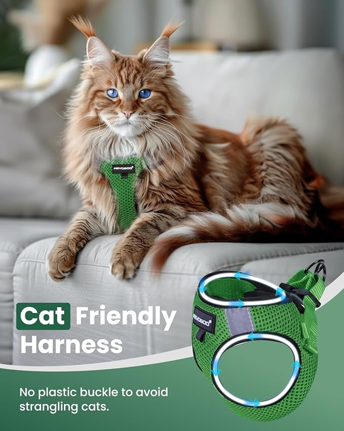 FAYOGOO Cat Harness and Leash Set | Upgrade Step-in Escape Proof Harness | Lightweight Soft Vest, No-Choke Design for Walking, Travel, Camping (Neon Green)