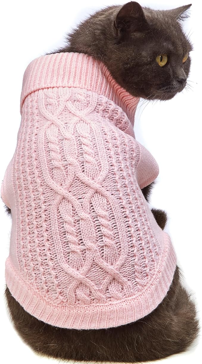 Stretchy Cat Sweater - 17 Colors & 6 Sizes | Snug Winter-Ready Knit for Boy/Girl Cats & Kittens(Light Pink, Medium)
