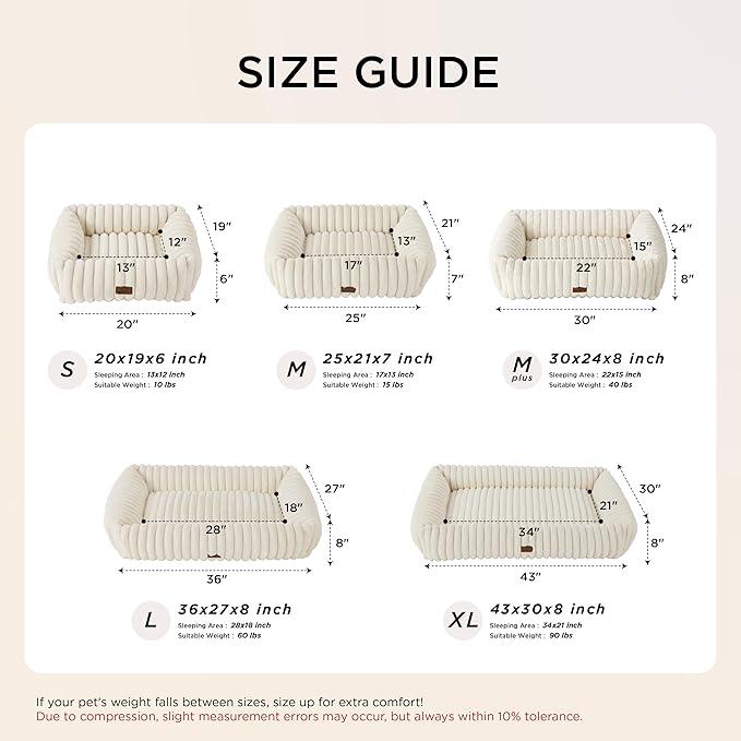 Bedsure ComfyFleece™ Cute Dog Beds Large Sized Dog - Washable Furry Pet Beds, Rectangle Orthopedic Corduroy Fleece Puppy Beds with Removable Zipper Cover, 30x24x8 inches,Night Blue