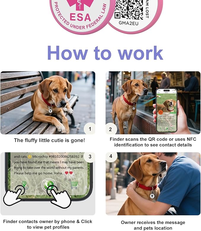 ESA Dog Tag, QR Code Dog Tag, Modifiable Free Pet Online Profile, Scannable QR Code, Scan QR Send Instant Location Alert Email, Silicone Lightweight ID Tag for Dog and Cat (Rose, Small)