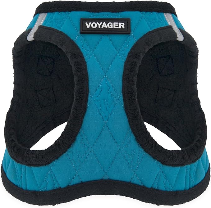 Best Pet Supplies - All Weather Plush, Reflective, No Pull Harness for Small, Medium Dogs, Cats - Secure with Hook & Loop Fastener, Buckle, Double D-Rings - Turquoise Plush, L