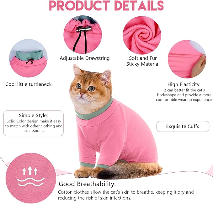 Sticky Cat Clothes Stretchy, Sphynx Hairless Sweater & Pajamas for Cats only, Soft Cat Onesie for Cats After Surgery Female Male & Hair Loss Prevention, Pink L