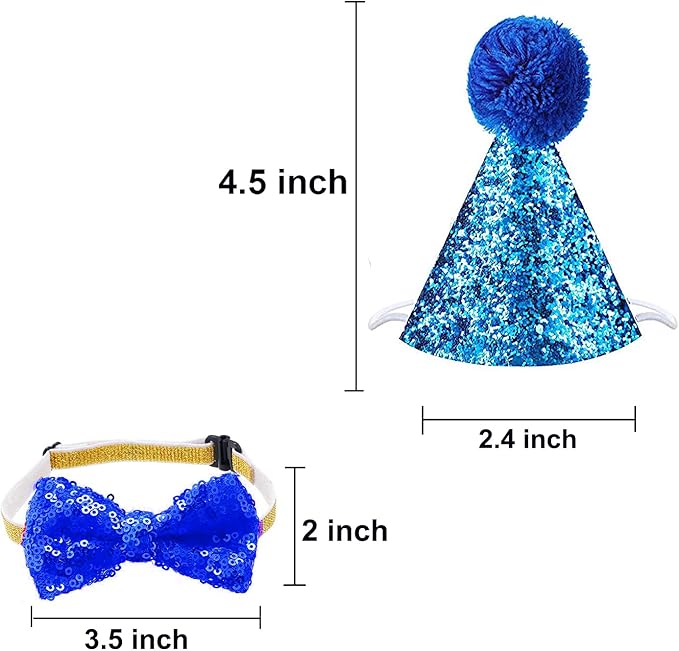 Christmas Pet Party Jazz Hat and Blingbling Bow Tie Breakaway Collar Set, Adjustable Headband for Kitten Puppy Small Dogs Cats (Royal+Red)