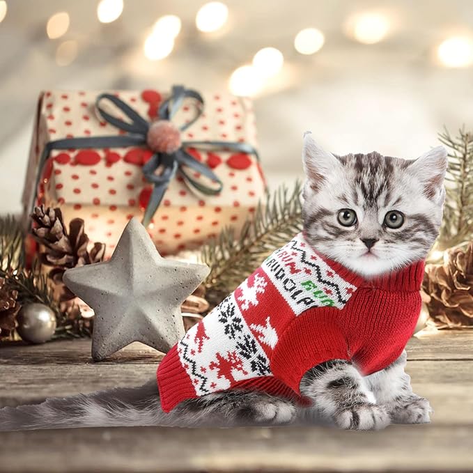 Dog Christmas Sweater Xmas Pet Clothes Cute Reindeer Christmas Dog Costume Outfits Holiday Knitwear Puppy Cat Jumpers New Year Gifts for Small Medium Large Dogs(Red Runing Deer,M)