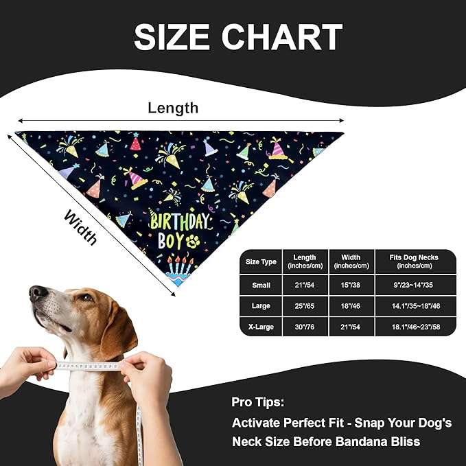 Dog Birthday Bandanas, 2-Pack Reversible 4 Patterns for Small Dogs - Black Boy & White Girl Birthday Scarf, Party Outfit Gift for Pups (9-14" Neck)
