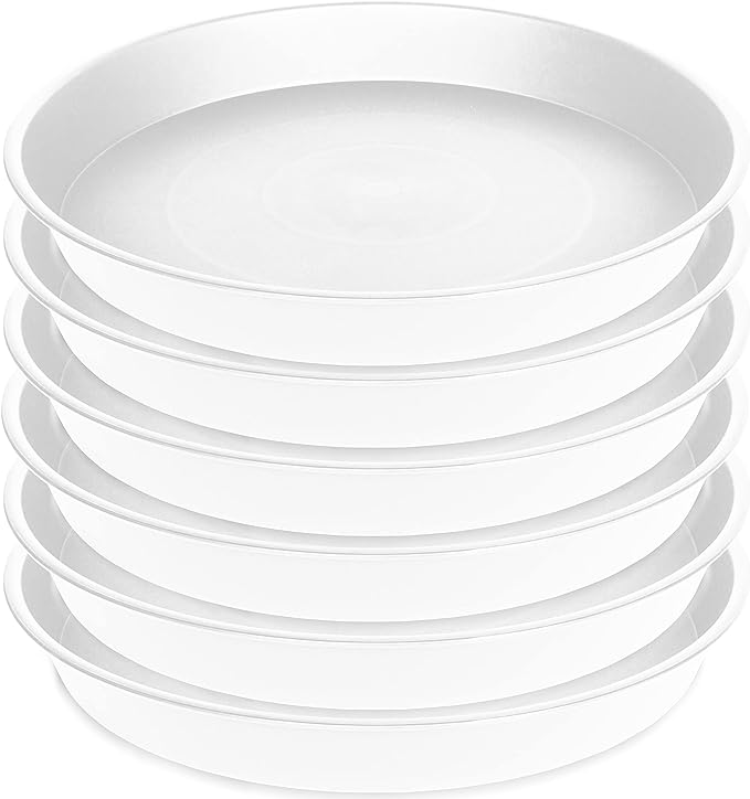 6 Pack of 7 inch Plant Saucer, Heavy Duty Plastic Plant Water Tray 7 inch Round, Flower Plant Saucers for Indoors No Holes, Plant Dishes Saucer for Planter 7"/8" (7", White)