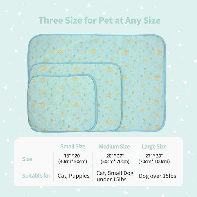 NWK Pack of 4 Pet Cooling Mat - Ice Silk Cooling Mat for Dogs & Cats Portable & Washable Pet Cooling Blanket, Car Seats, Beds for Summer (4pcs, Green Fruit, 39’’ X 27’’ X 0.3)