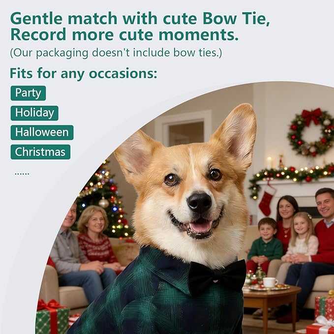 Koneseve Dog Shirt - Plaid Pet T-Shirt Sweater, Breathable & Cozy Tartan Outfit for Medium & Large Dogs, Casual Clothes - Adorable Costume for Halloween, Thanksgiving Christmas (Green; 7XL)