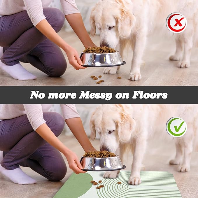 Dog Food Mats for Floors Waterproof, Cat Water Bowl Mats Pet Feeding Absorbent Mat Placemats for Food and Water Green Bohemia 16 * 24 inch