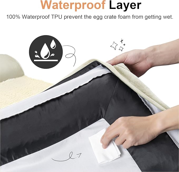 Medium Large Dog Bed Orthopedic Washable: Beds Bolster Medium Large Sized Dog Bed Egg Crate Foam Couch Sofa Waterproof with Removable Cover - Beige
