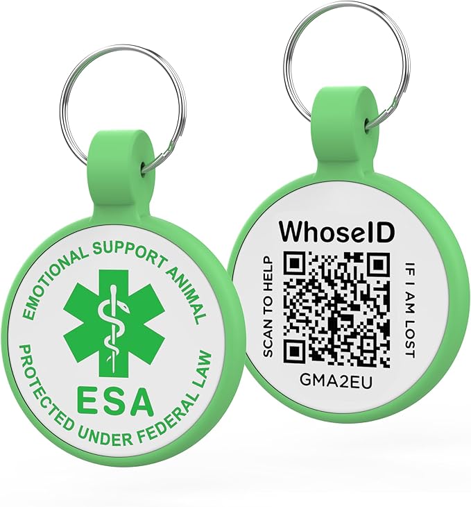 ESA Dog Tag, QR Code Dog Tag, Modifiable Free Pet Online Profile, Scannable QR Code, Scan QR Send Instant Location Alert Email, Silicone Lightweight ID Tag for Kitten and Puppy (Green, Small)