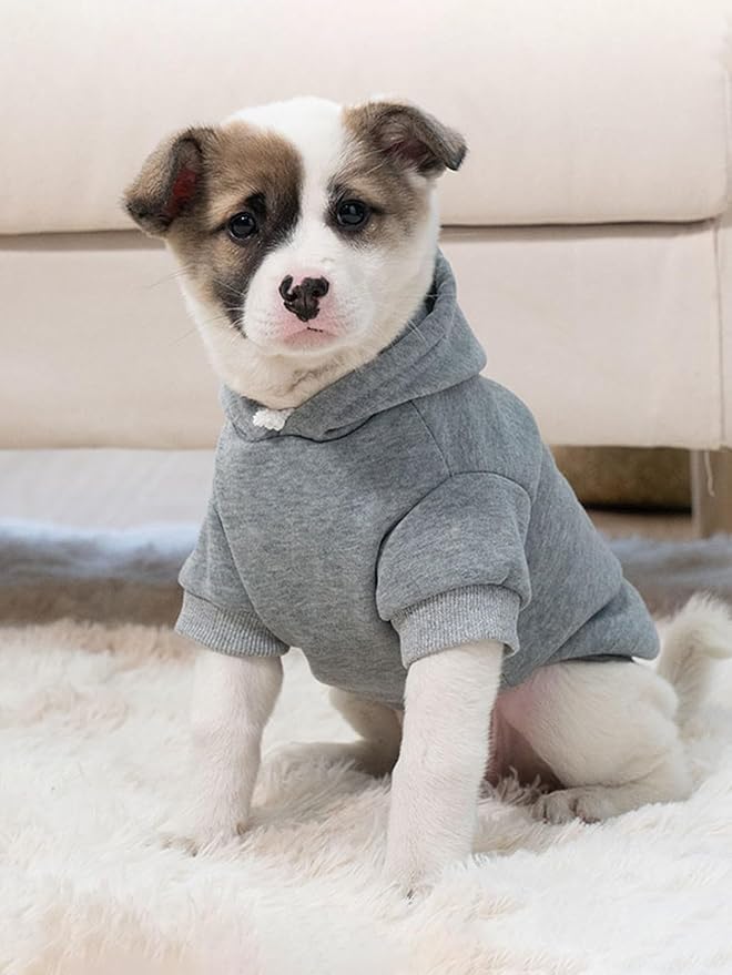 QWINEE Basic Dog Hoodie Sweatshirt Puppy Sweater Warm Cat Costumes Pet Clothes for Chihuahua Puppy Kitten Small Medium Dogs Grey and Cadet Blue X-Large