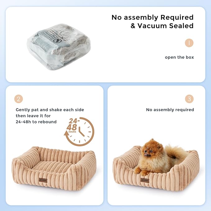 Small Dog Beds for Small Dogs - Washable Cat Beds for Indoor Cats, Rectangle Orthopedic Puppy Bed with Fluffy Removable Cover, 20x19x7inches, Grey