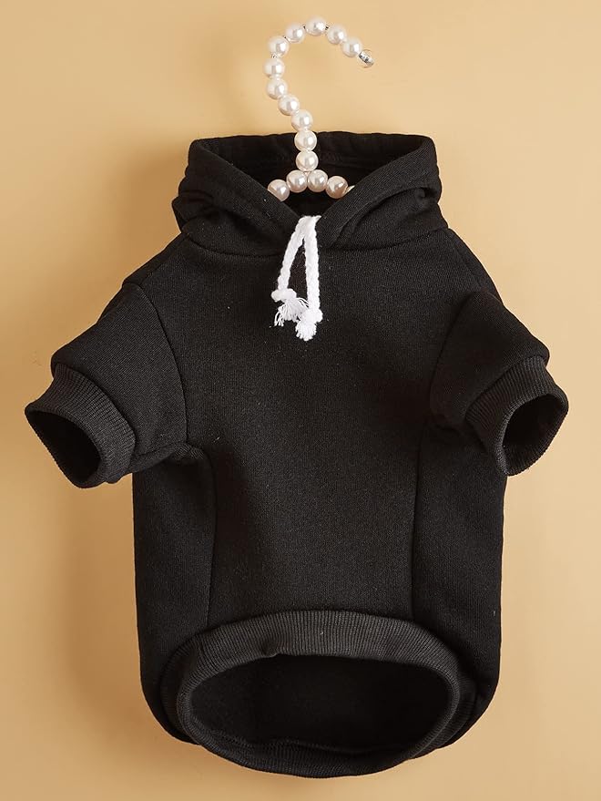 QWINEE Basic Dog Hoodie Sweatshirt Puppy Sweater Warm Cat Costumes Pet Clothes for Chihuahua Puppy Kitten Small Medium Dogs Black X-Large