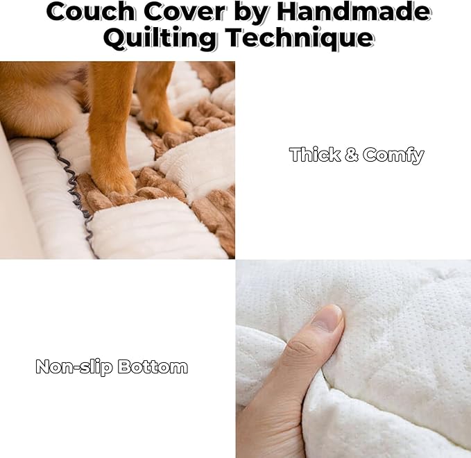 FUNNY FUZZY Pet Couch Covers for Sofa, Couch Covers for Dogs Washable Dog Couch Cover Protector Cream-Colored Furniture Sofa Covers for Dog Handmade Pure Cotton Pet Bed Mat (Brown, 27.6"×59.1")