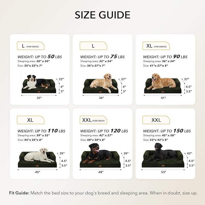 Orthopedic Dog Beds for Extra Large Dogs, Waterproof Egg Crate Foam XL Dog Bed with Sides 45x35Inch, Big Dogs Couch Beds with Removable Washable Cover and Nonskid Bottom, Olive Green