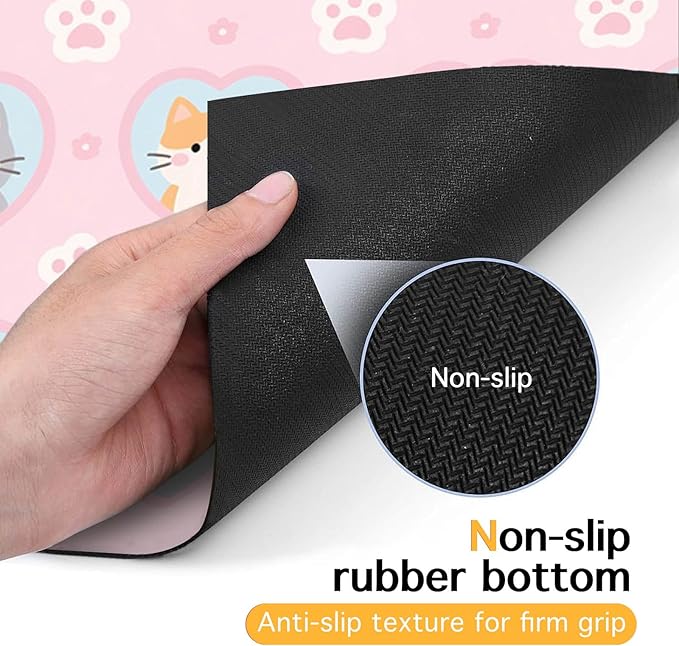 Cat Feeding Mat 24x16 inch Pink Heart Kitten Print Pet Bowl Placemat Non Slip Floor Mat for Food and Water Indoor Kitty Feeding Station Cute Meal Pad for Small Pets Kitchen Use